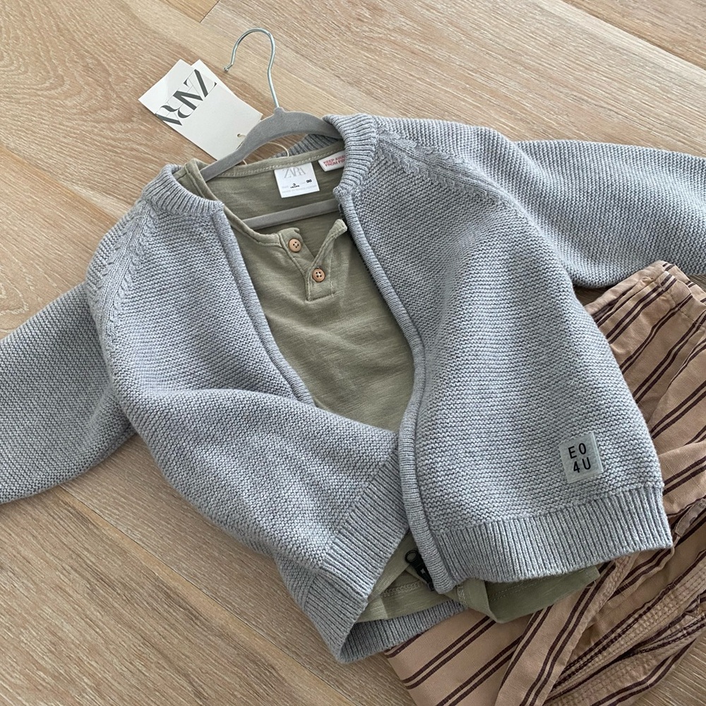 NWT Zara baby kids size 2-3 gray knit zip sweater jacket boys girls